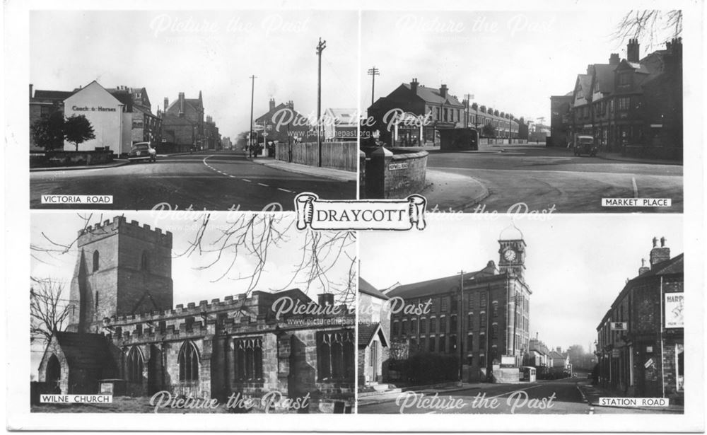 Four views - Victoria Road, Market Place, Wilne Church, Station Road.