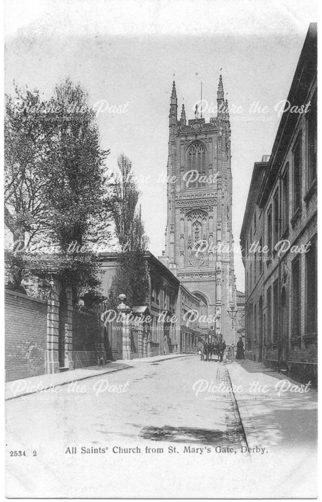 All Saints Church from St. Mary's Gate, Derby, c 1900s