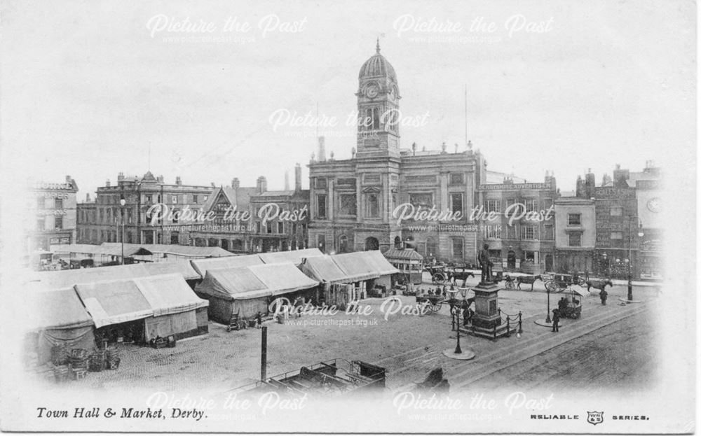 Town Hall and Market Place, Derby, c 1910s