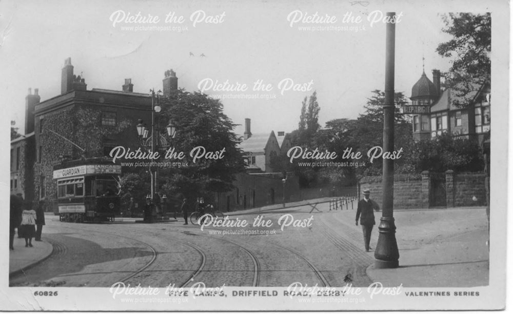 Five lamps, Duffield Road, Derby, c 1905-1910