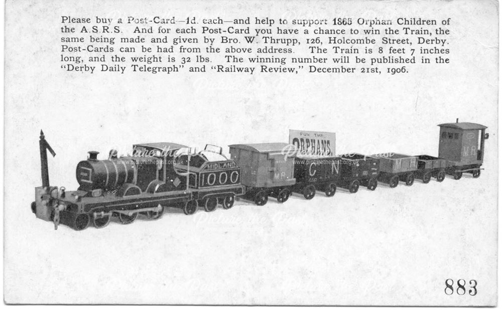 Charity trainset raffle flyer, Derby, 1906