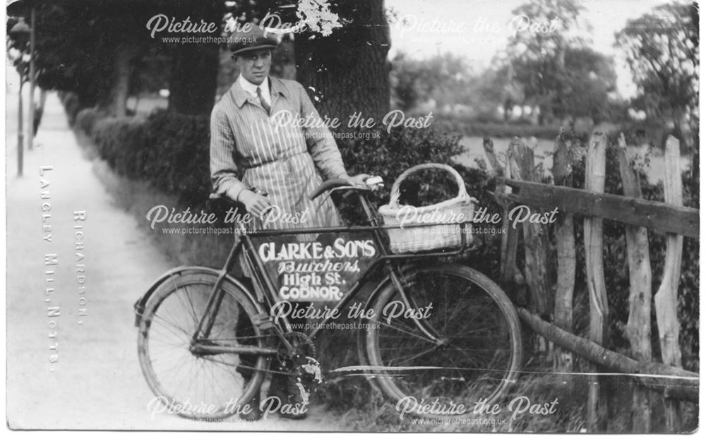 Delivery bicycle of Clarke and Sons, butchers, High Street, Codnor