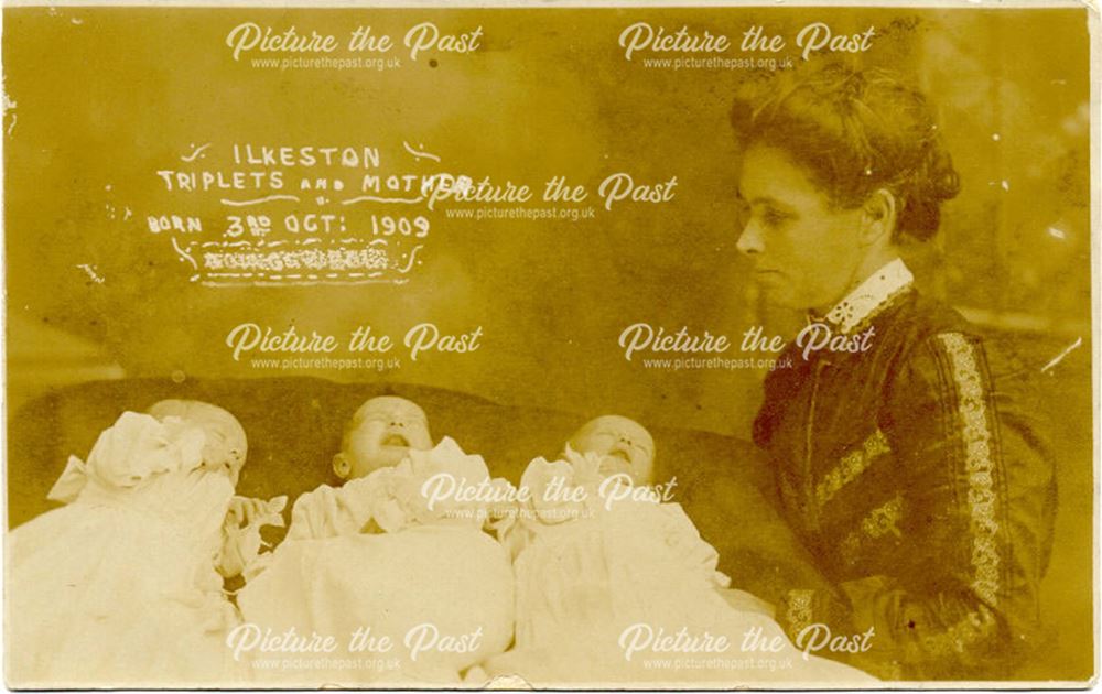 Johnson triplets with mother, Ilkeston, 1909