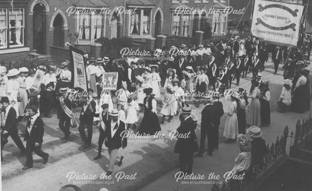 National Deposit Friendly Society Parade, Station Road, Langley Mill, c 1900