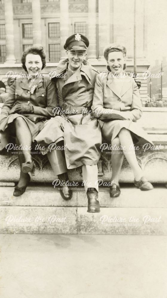 Mrs Woodhead, her Sister and American Soldier, 'Slab Square', Nottingham, 1940s