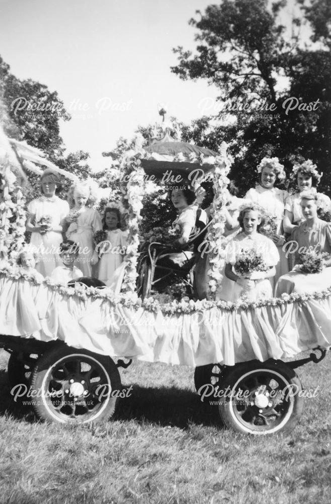 Milltown Carnival Queen and Attendants on the Decorated Float, Hardmeadow Lane, Milltown, 1952