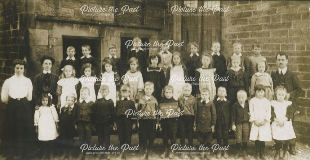 Children Outside the School Posed with their Teachers, Brackenfield School, Brackenfield, 1910