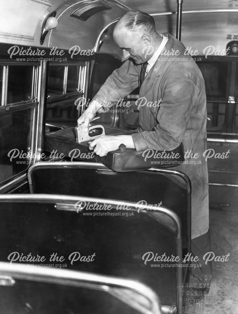 Repairing upholstery on a trolleybus