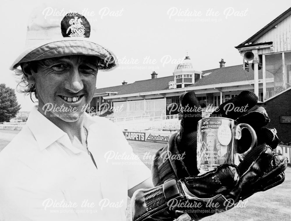 Bob Taylor with tankard commemorating Dismissals World Record