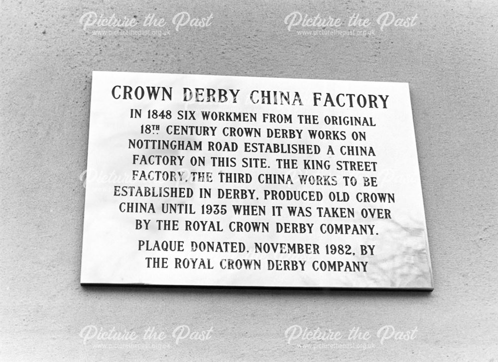 Plaque commemorating Crown Derby China Factory