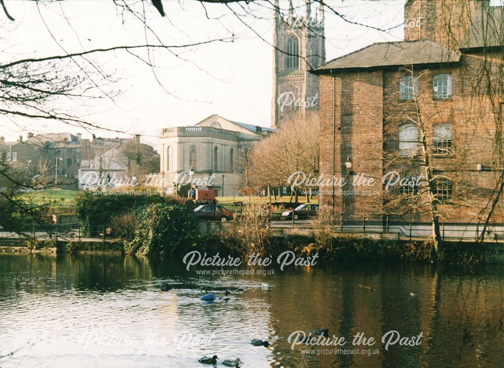 Derby Cathedral and Industrial Museum (Silk Mill) from the River Derwent