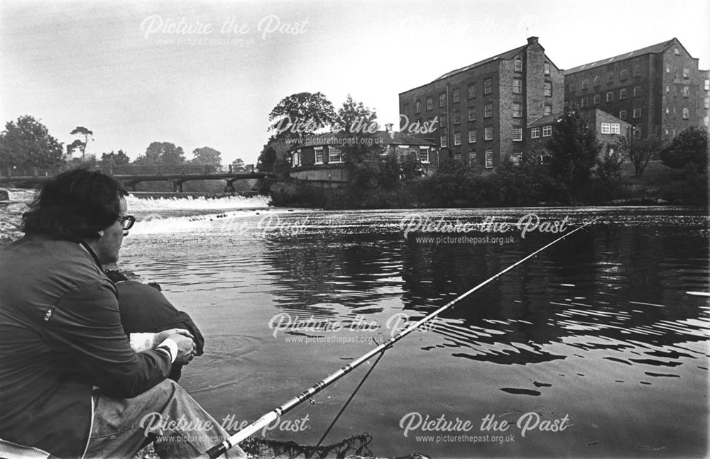 Man fishing on the River Derwent near Darley Abbey Mills