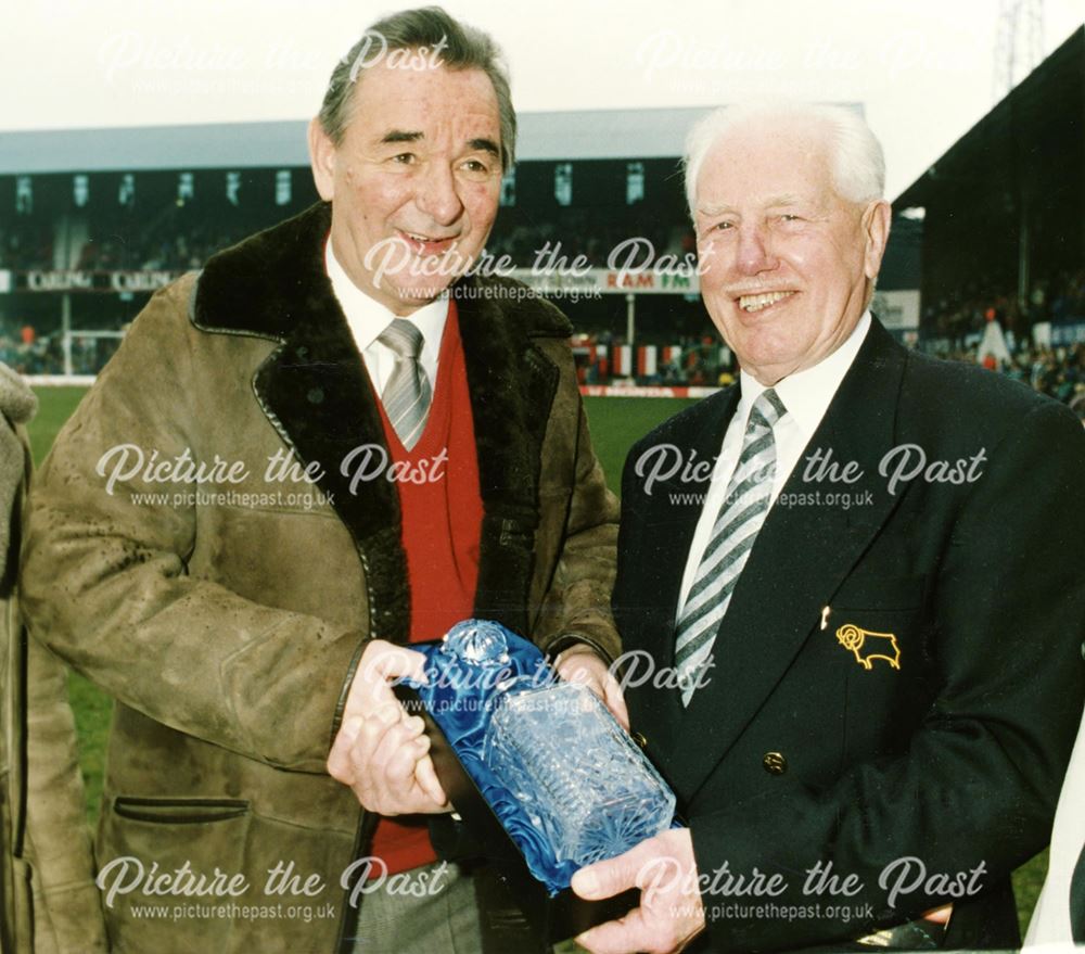 Brian Clough making a presentation to Ernie Hallam