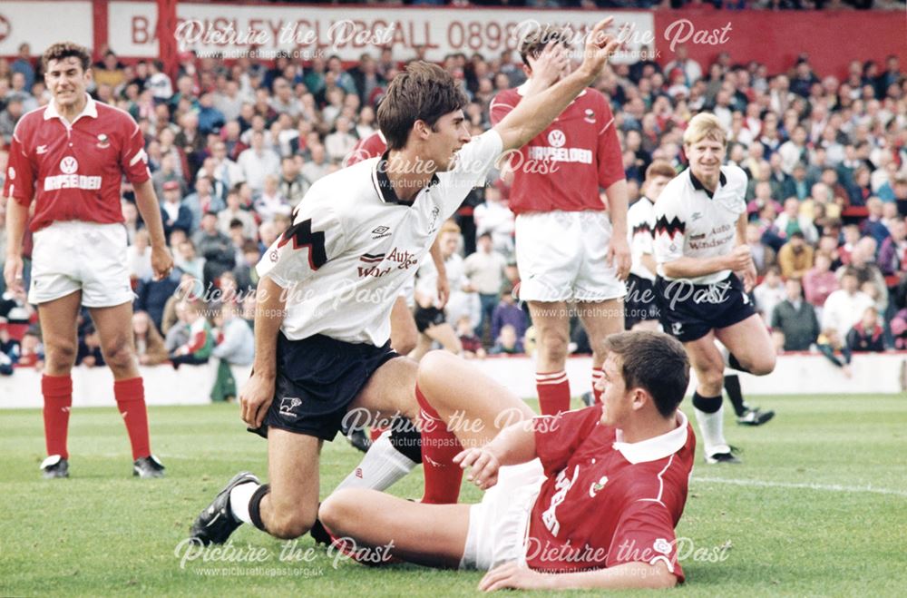 Paul Kitson of Derby County FC, Oakwell, Barnsley, 1992