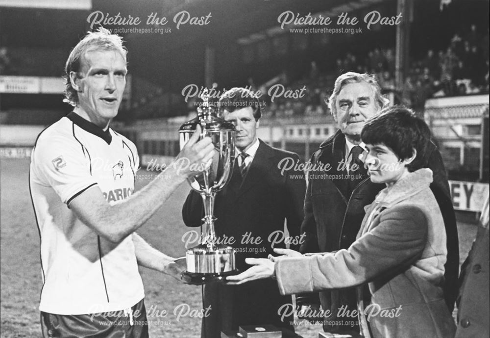 Paul Futcher Receiving the first Centenary Challenge Cup at the Baseball Ground, Derby, 1983