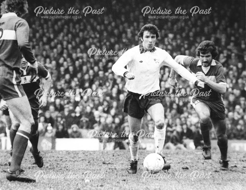 Kevin Hector; Derby County striker, at Unknown Match, c 1975