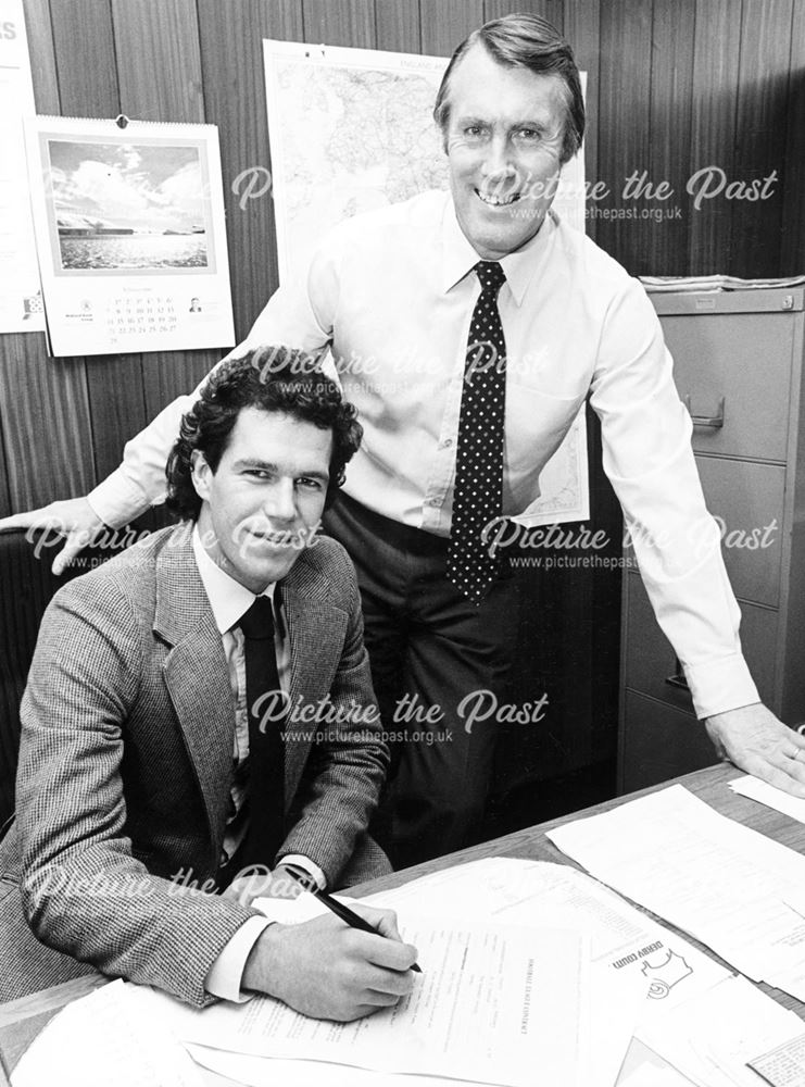 Brian Attley - Derby County Football Club defender (1982-84), signs with John Newman, Manager