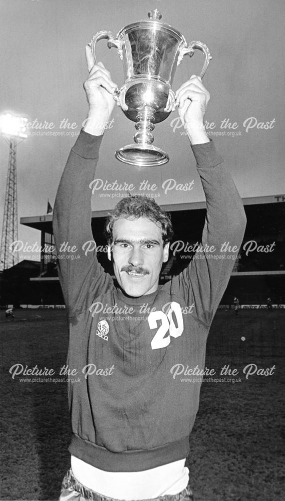 Richard Pratley - Derby County Football Club defender (1983-86), with trophy