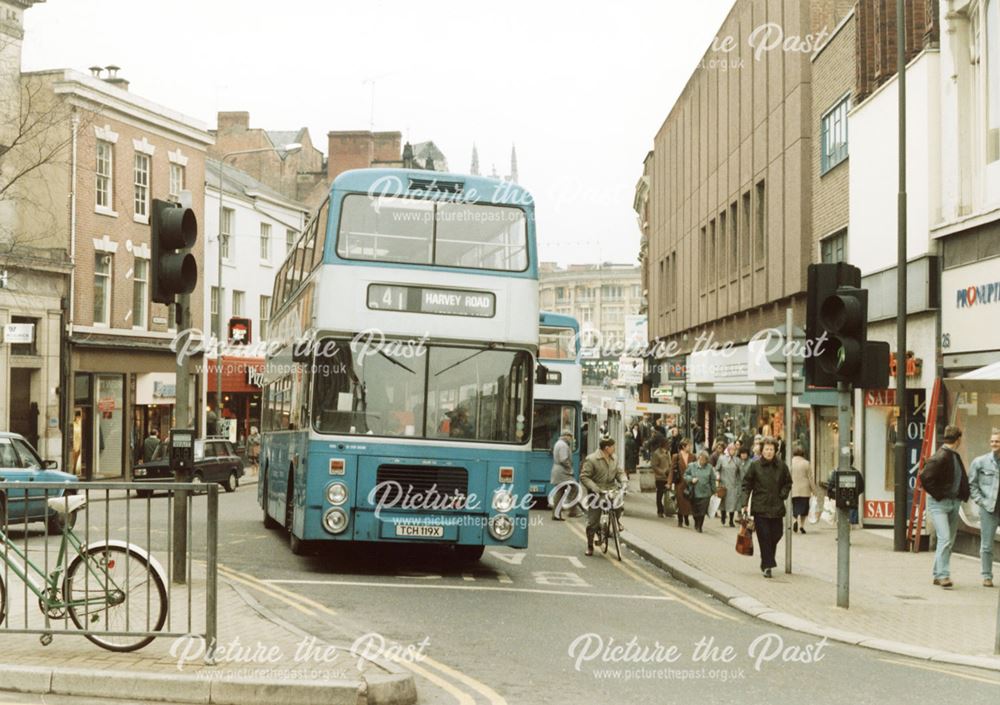 Derby City Transport Volvo 119 Bus joining Albert Street from the Cornmarket