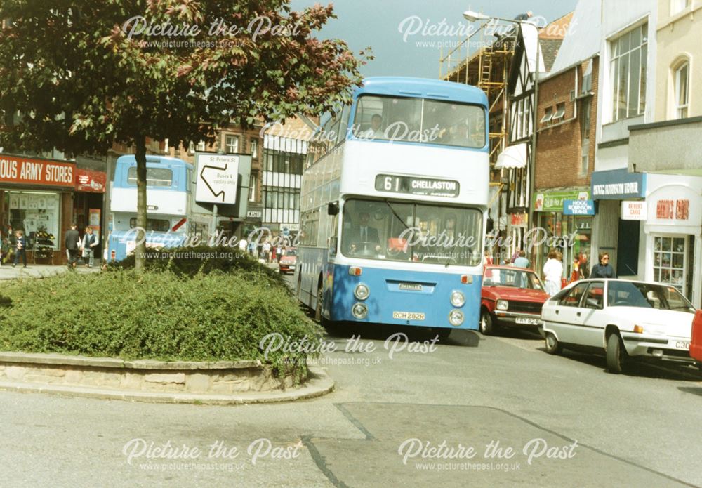 Derby City Transport Daimler Fleetline 282 Bus passing The Spot from St Peter's Street
