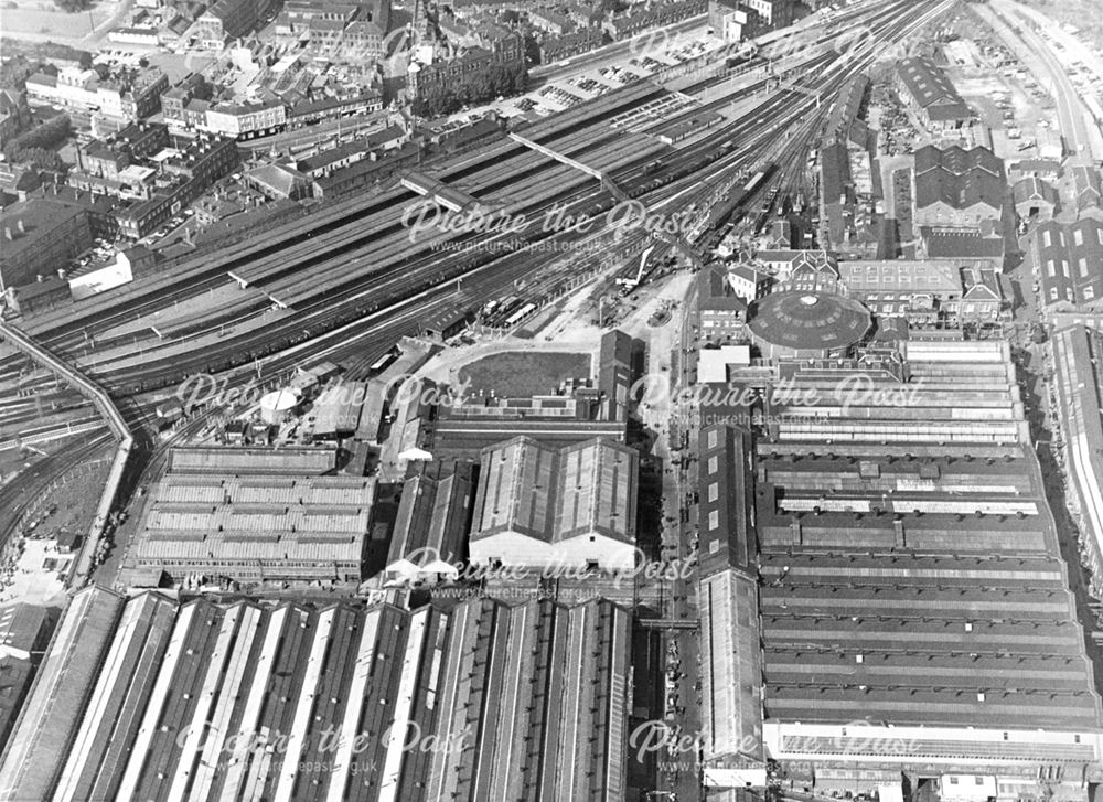 Aerial view of Derby Railway Station and Railway works