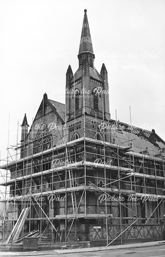 Ashbourne Road Methodist Church after a fire