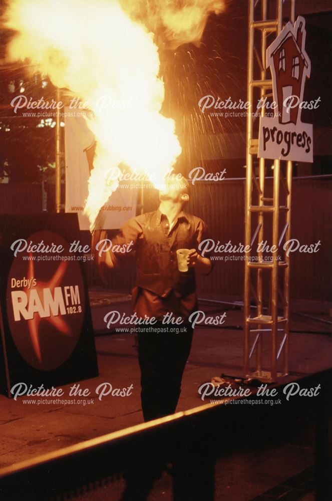 A fire eater at the Ram FM Jubilee Soundstage