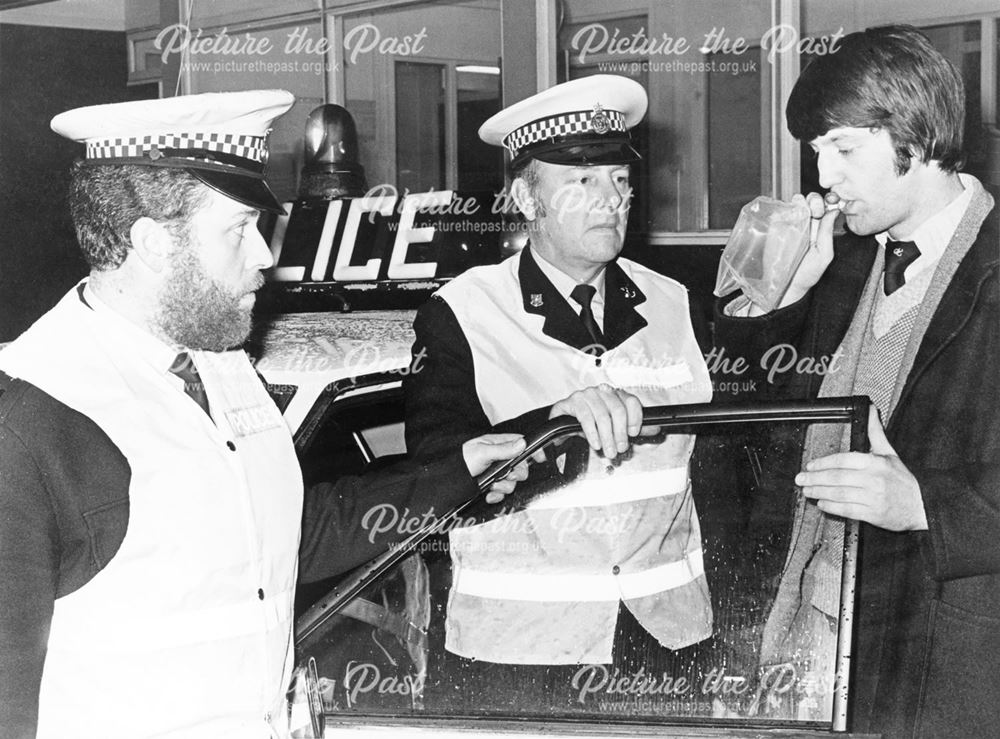 Mark Tattershall, Derby Evening Telegraph reporter, demonstrates a breath test