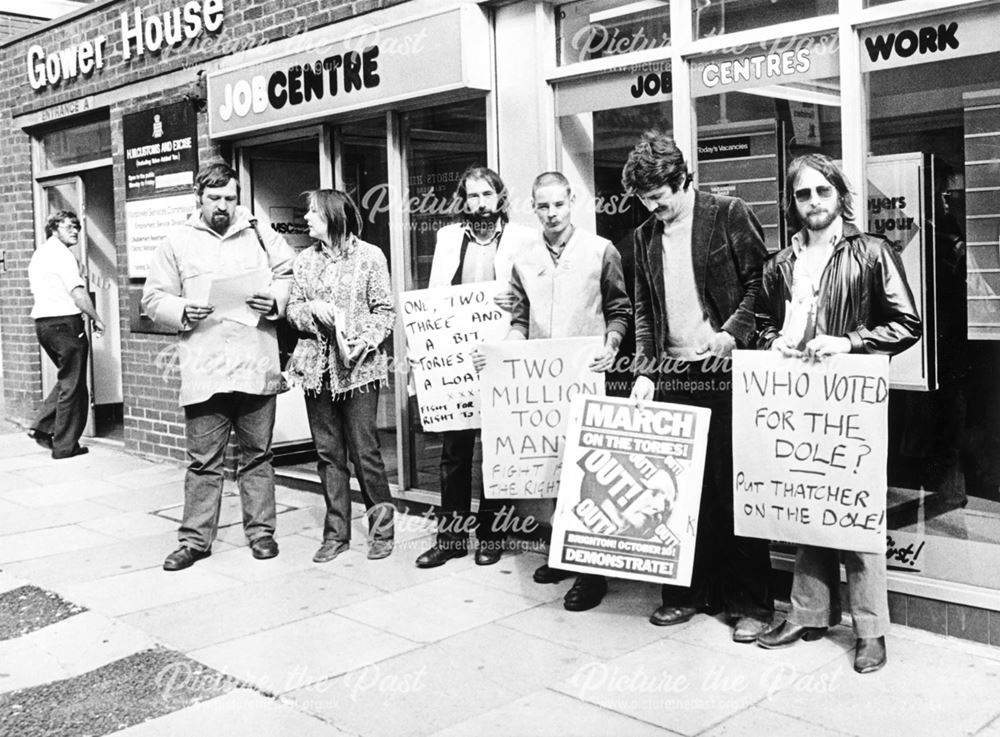 Protesters in the 'Right to work Campaign', outside the Gower Street Job Centre