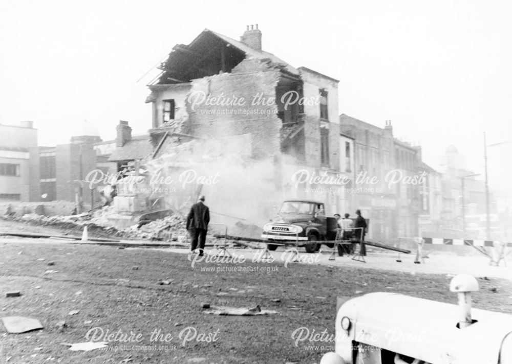 Demolition of buildings on Cockpit Hill prior to the construction of the Eagle Centre