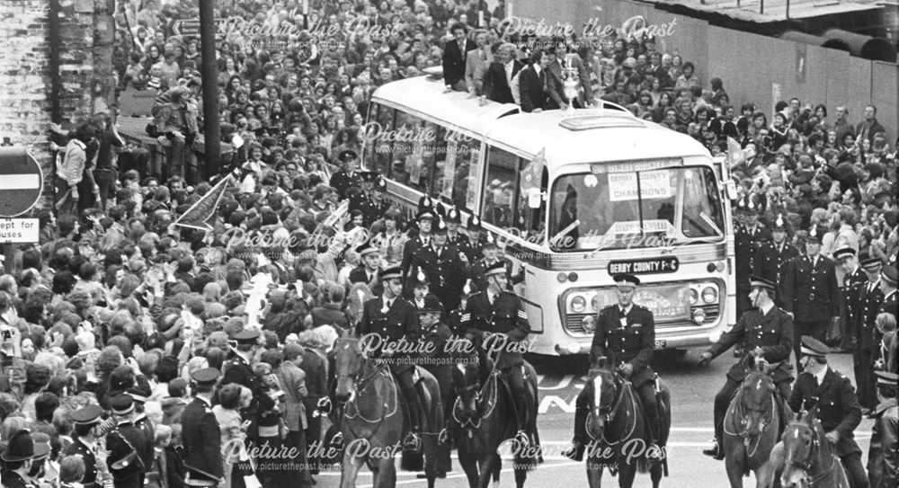 The Rams parade the Football League Championship Trophy Through the Streets of Derby, 1975