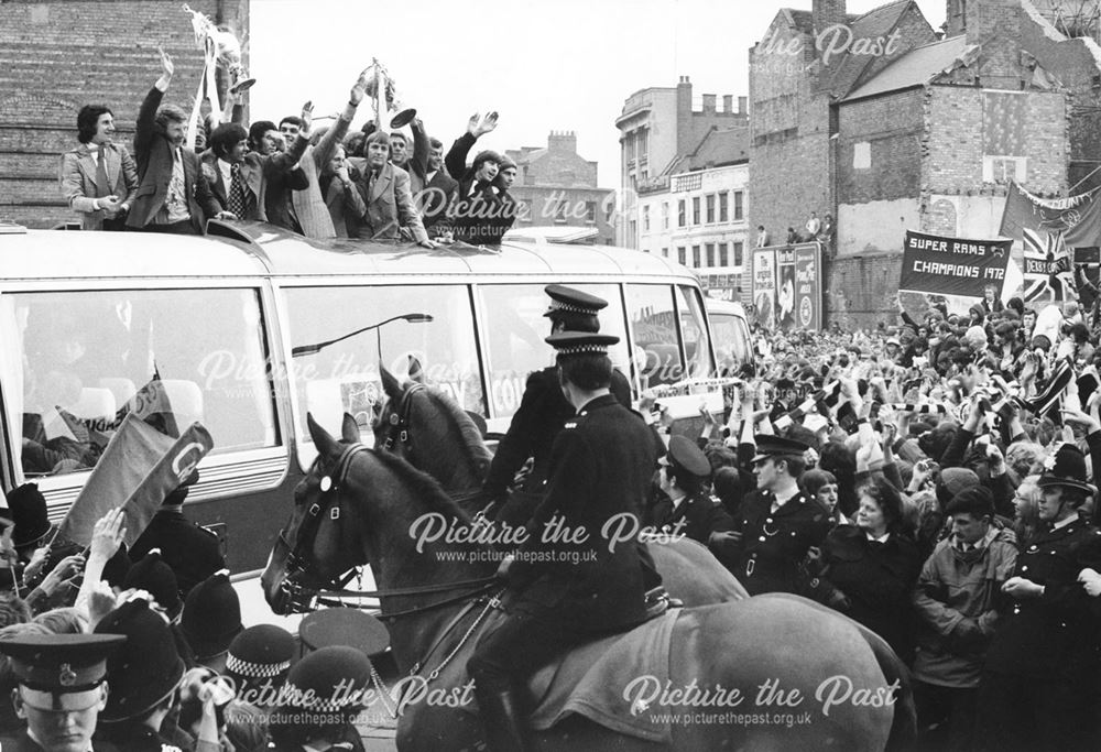 Rams Players Parade the League Championship Trophy Through Derby, 1972