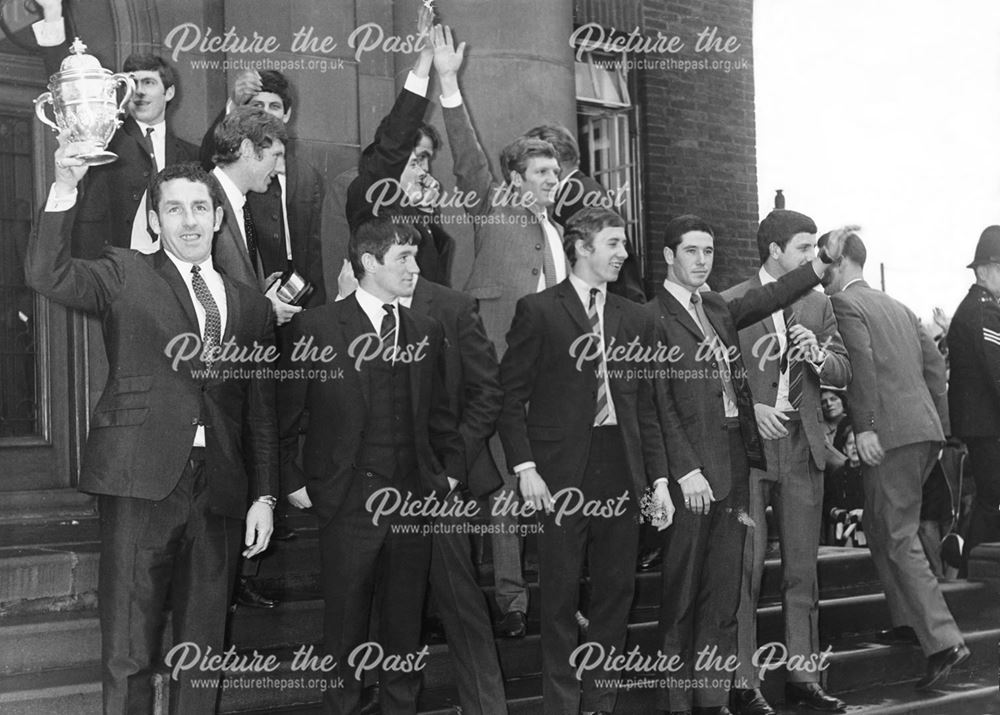 Derby County players with the Second Division Championship trophy