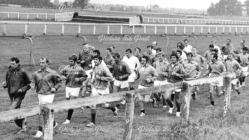 Derby County players training at Nottingham Racecourse