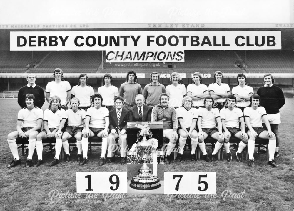 Derby County Team Photo with the League Championship Trophy, Baseball Ground, Derby, 1975