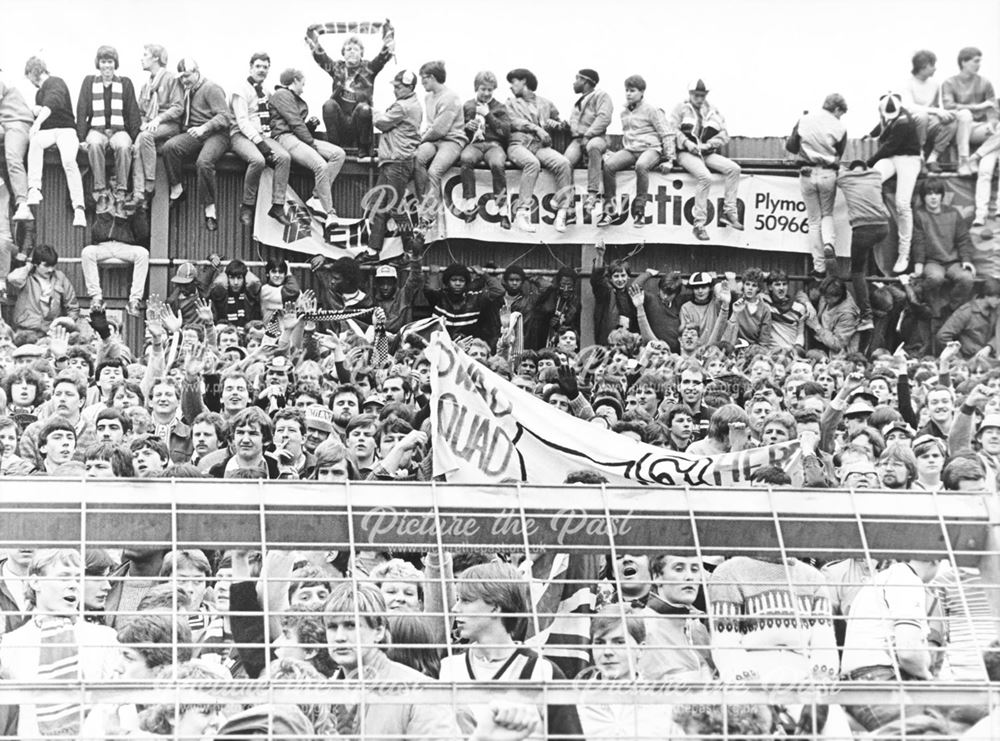 Derby County fans at the F A Cup Quarter-Final, Plymouth, 1984