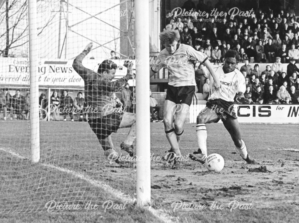 Derby County's Calvin Plummer scores against Cambridge United, 1984