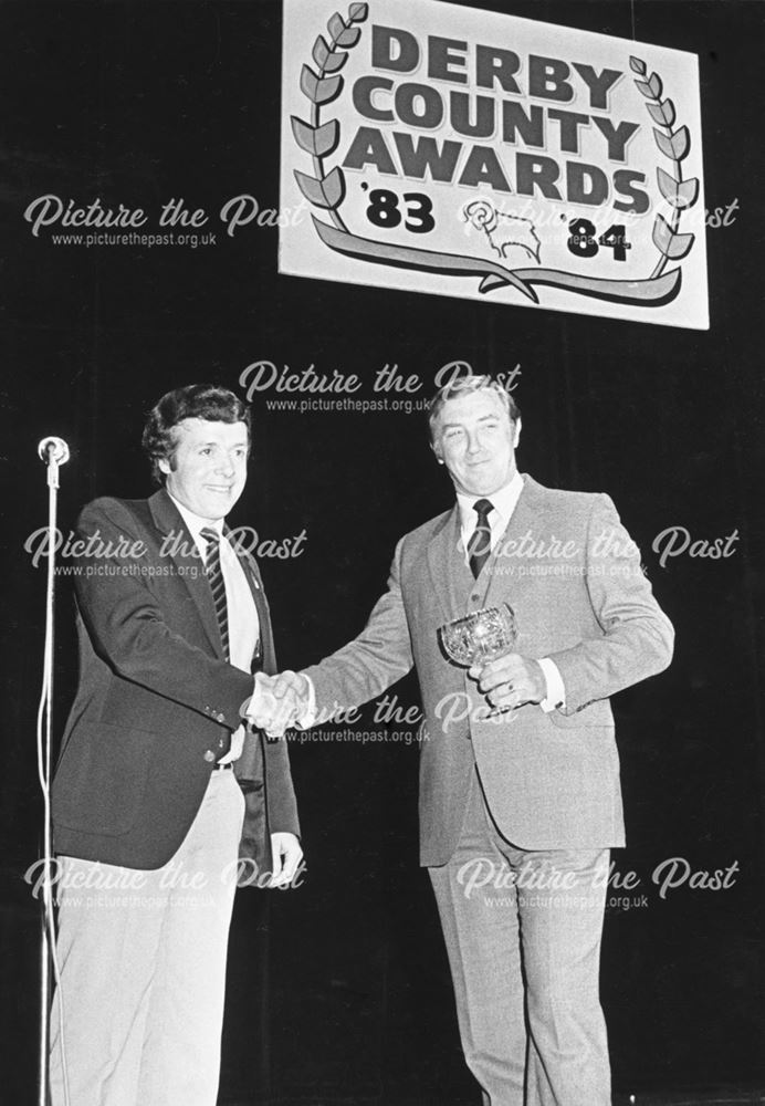 Dave Garrett and Fred Fern at Derby County Awards Night, Derby, 1984