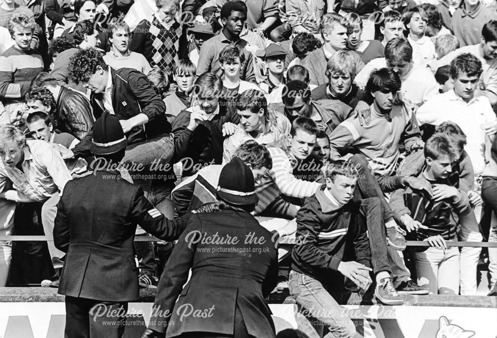 Police try to Stop a Pitch Invasion at Derby County Vs Shrewsbury Town, Shrewsbury, 1984