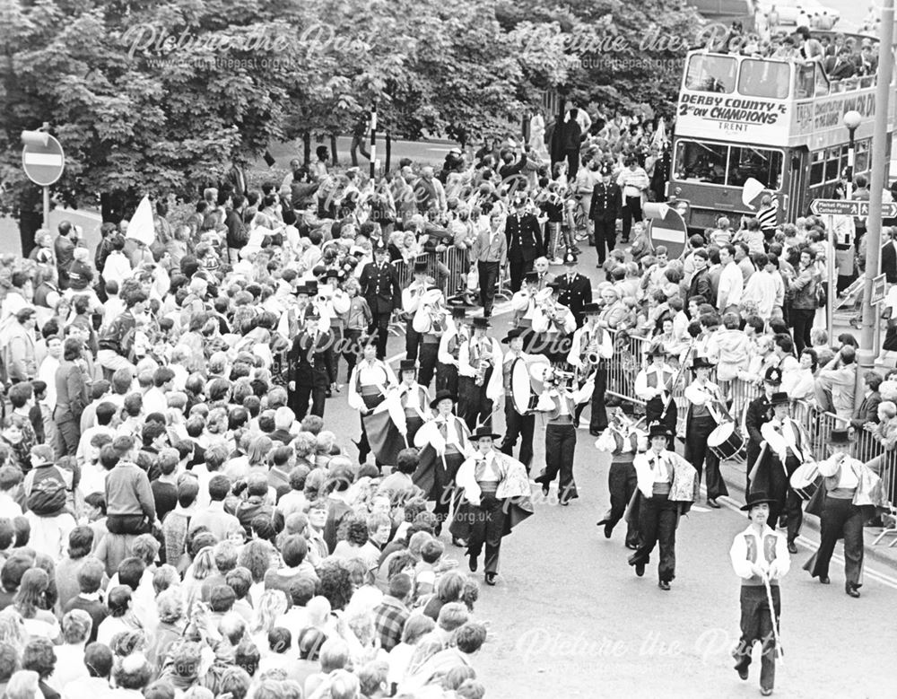 Derby Seranaders band leads the Rams parade through Derby after being crowned 2nd Division Champions