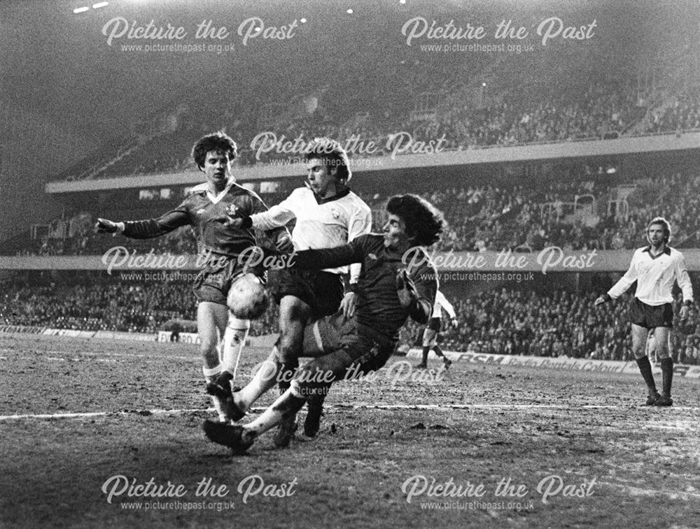 Derby County striker Andy Crawford at Stamford Bridge, Chelsea, London, 1979