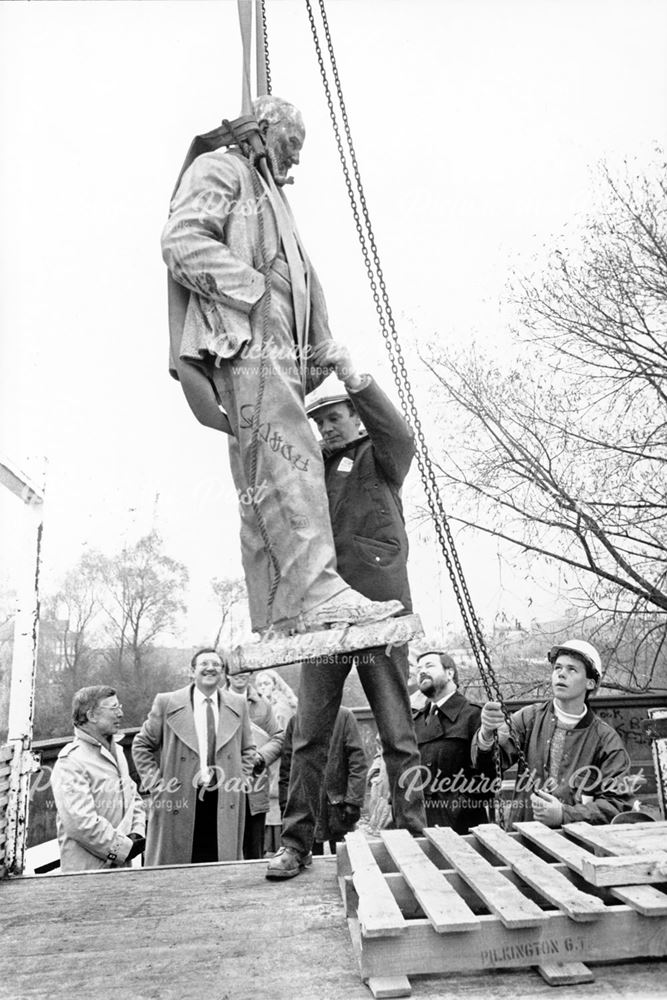 Statue of Sir Henry Royce being moved from its site in the River Gardens