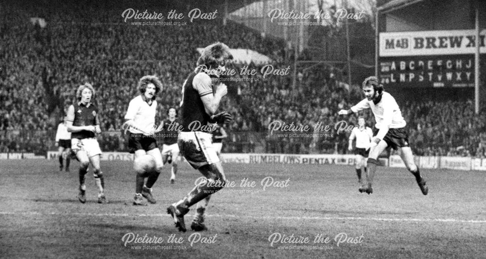 Derby County striker Roy Greenwood Shoots Against Aston Villa, Birmingham, 1979