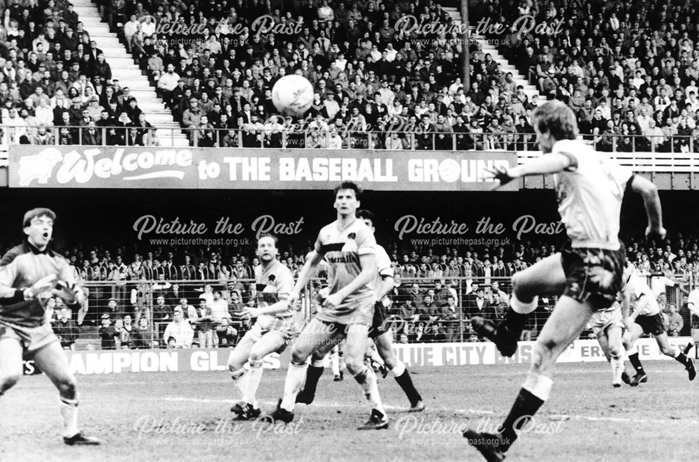 Derby County striker Phil Gee scores