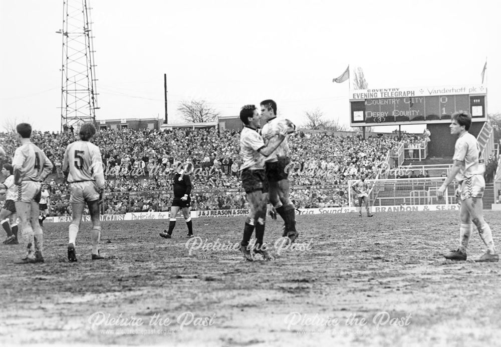 Frank Stapleton and Nigel Callaghan Celebrate a Goal Against Coventry, 1988