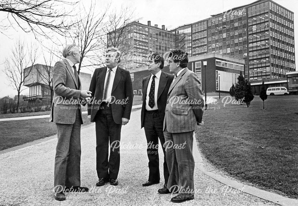 Dr May and others outside Derby Lonsdale College of Higher Education