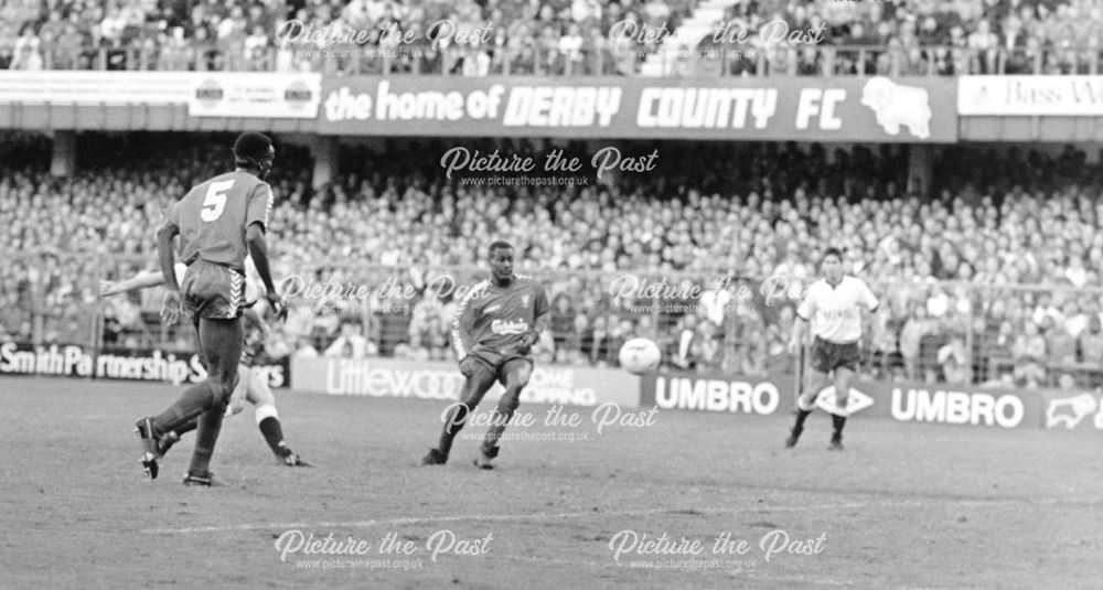 Mel Sage scores for Derby County Against Wimbledon, Baseball Ground, Derby, 1988