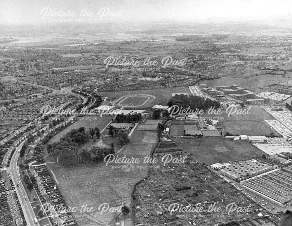 Aerial view of the area around Moorways Sports Centre