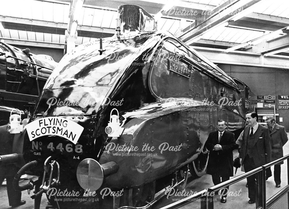 Mayor of Derby Bob Newton beside the locomotive 'Mallard', National Railway Museum, York, North York