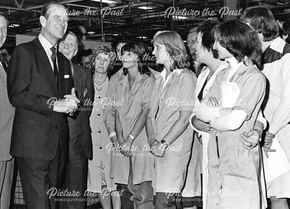 Prince Philip, The Duke of Edinburgh meets workers on his visit to Rolls-Royce